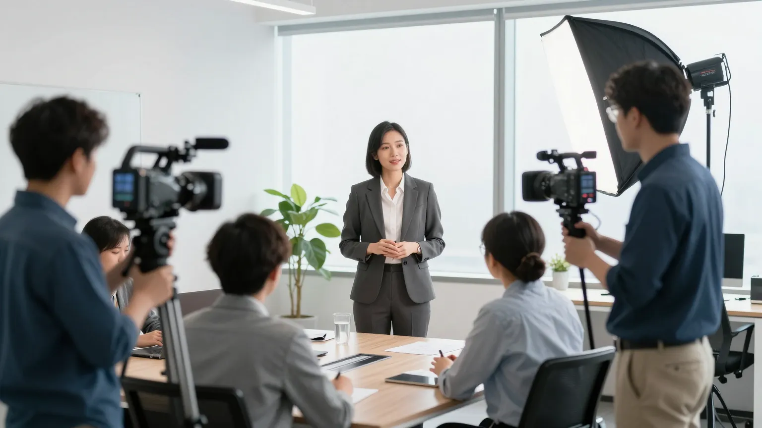 Equipo de video corporativo filmando testimonial en oficina en Providencia Santiago